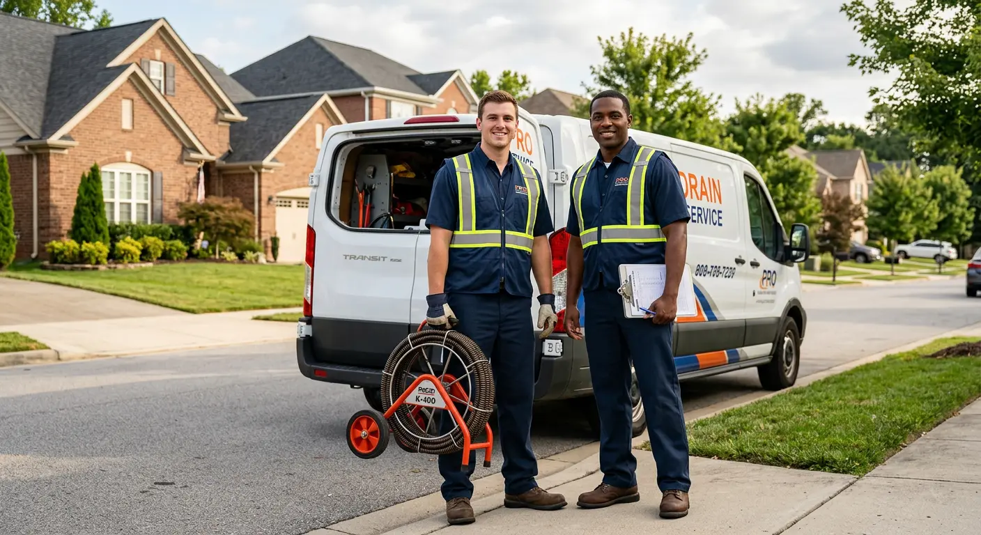 Sewer and drain service team with equipment ready for work in Gilmer