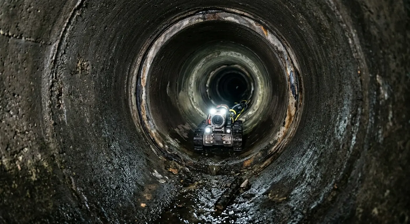 Robotic sewer camera inspecting pipe interior for Drain Snake Service in Gilmer