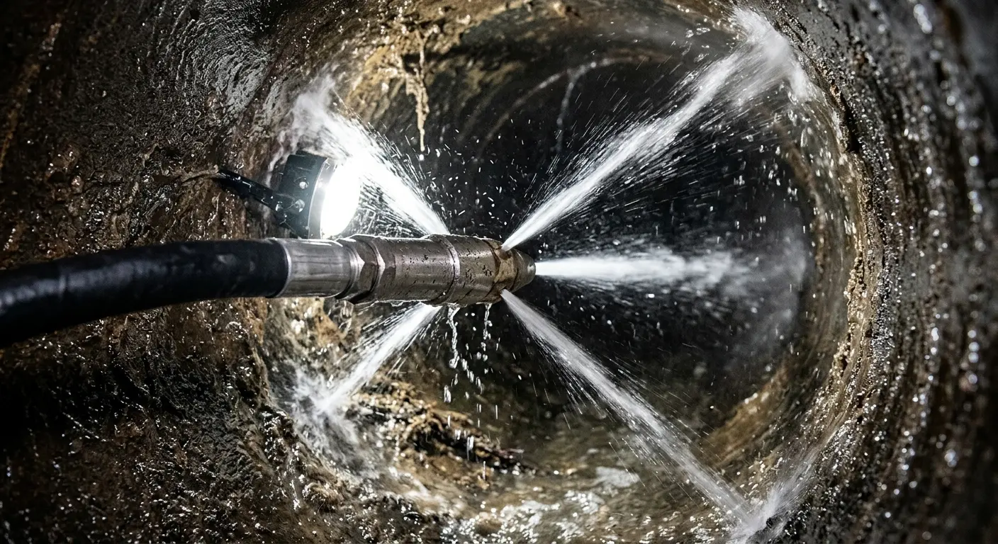 High-pressure hydro jetting nozzle cleaning sewer pipe for Storm Drain Cleaning in Gilmer
